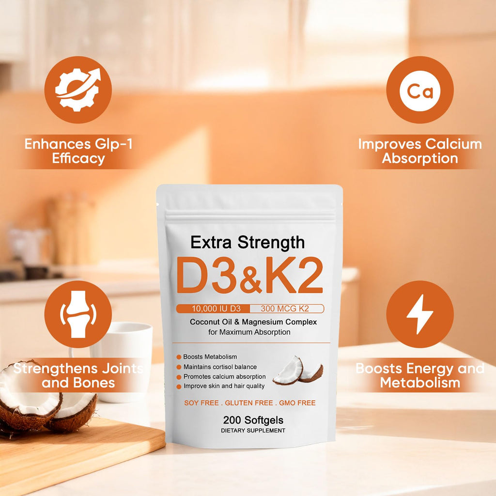 WDVNEX Vitamin D3 K2 Magnesium Complex, Extra Strength D3 & K2 with Triple Magnesium Softgels, D3 + K2 (Mk-7) | Support Bone & Immune | Improve Energy | Non-GMO, 200 Softgels (1) (1)