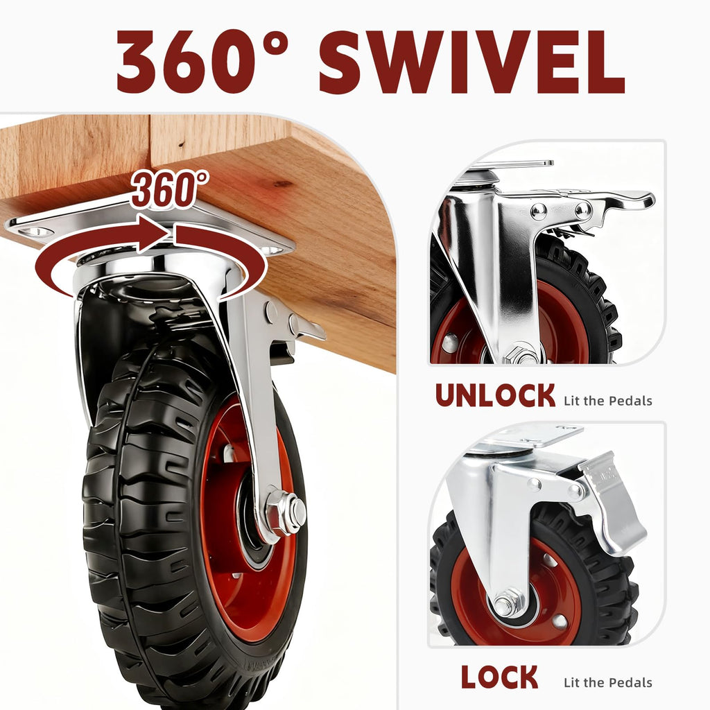 5 Inch Caster Wheels Heavy Duty with Dual-Lock Safety Brake and Rubber Tire Wheels, Heavy Duty - 400 Lbs Per Caster for Workbench, Trolley, Cabinet, Swivel Rubber Wheel 4-Packs with mounting Hardware