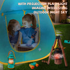 Qtioucp Kids Camping Set 50pcs with Tent & Space Projector Flashlight- Outdoor Campfire Toy Set for Toddlers Kids - Pretend Play Camp Gear Tools for Birthday Christmas