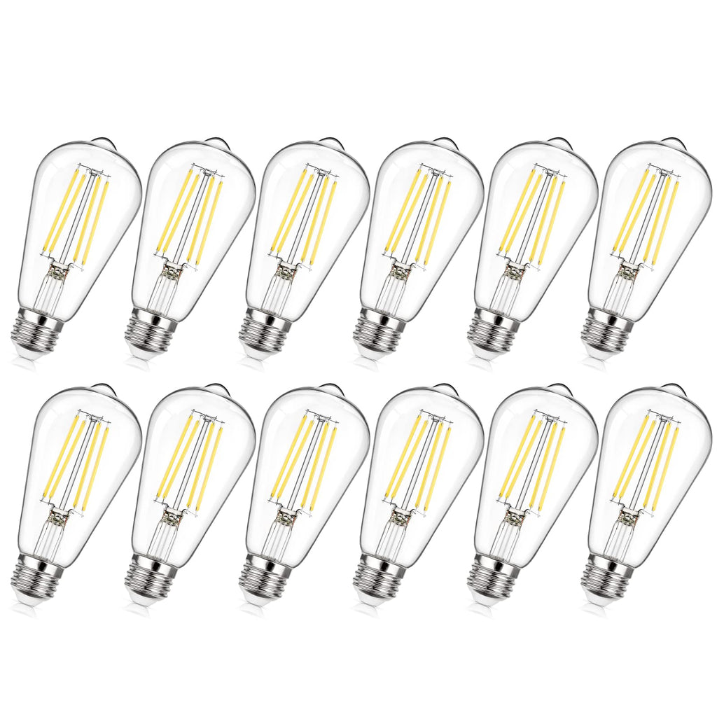 MAXvolador 12-Pack Dimmable Vintage LED Edison Bulb 60W Equivalent, 6W 850Lumens Neutral White 4000K ST58 Antique Filament Light Bulbs, E26 Base