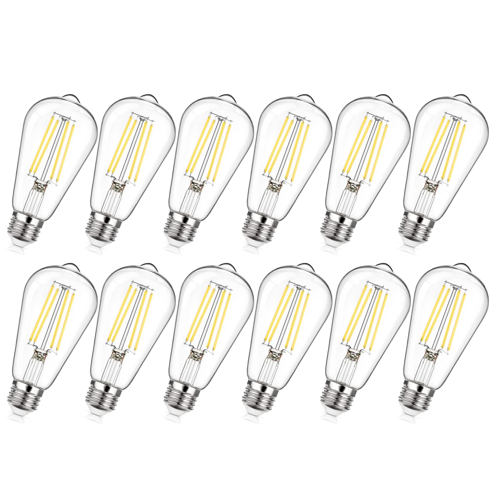 MAXvolador 12-Pack Dimmable Vintage LED Edison Bulb 60W Equivalent, 6W 850Lumens Neutral White 4000K ST58 Antique Filament Light Bulbs, E26 Base