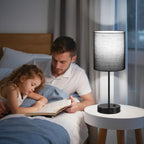 Black Touch Lamps for Nightstand Set of 2 - Bedside Table Lamp for Bedroom with Dual USB Ports & AC Outlet, 3-Way Dimmable Lamps for Living Room Boys Room, Night Light with 5000K Daylight Bulbs