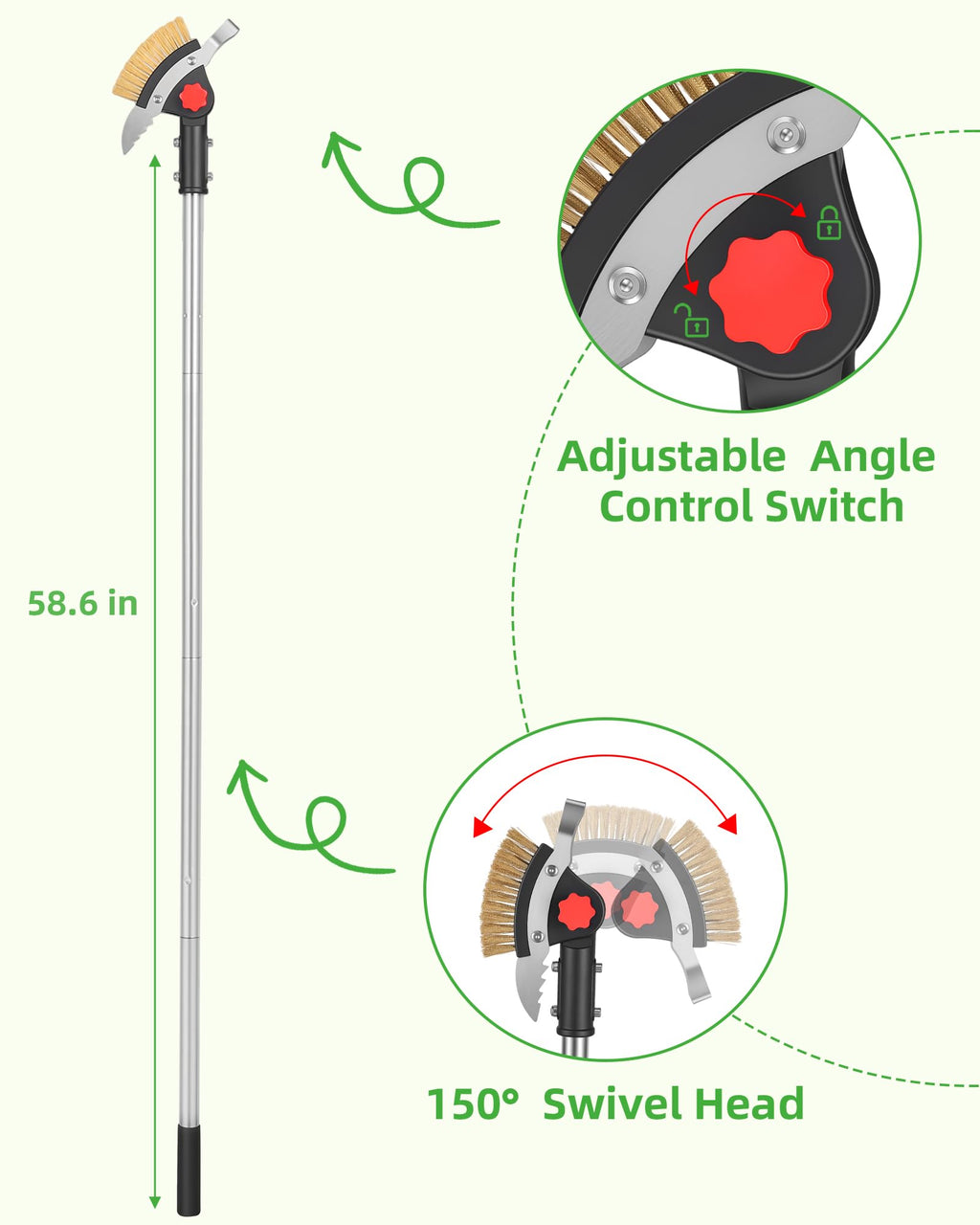 SFTPO 3-in-1 Crack Weeder Long Handle, Adjustable Crevice Weeding Tool with Stainless Steel Weed Brush and 2 Scrapers Weed Puller Tool for Driveway, Sidewalk, Lawn to Remove Weeds Moss Dirt (58.6")