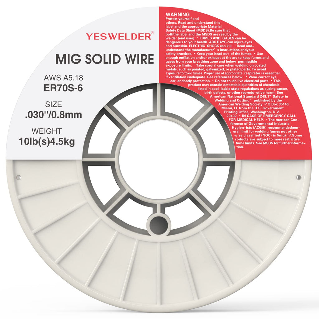 YESWELDER MIG Welding Wire, ER70S-6 Solid Carbon Steel, .030 Inch 10LB (0.8mm 4.5kg), High Feedability Strong ABS Plastic Spool MIG Wire