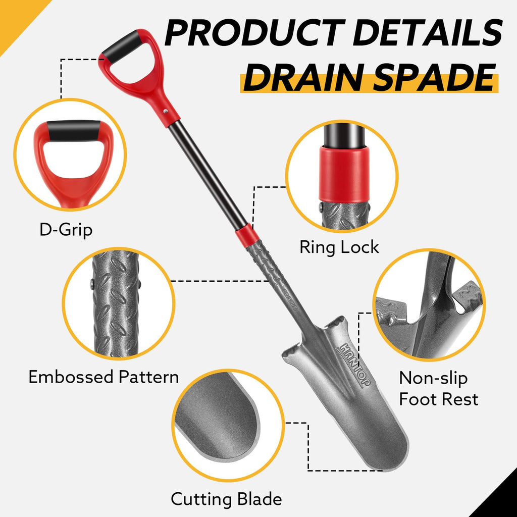Hantop Drain Spade Digging Garden Shovel, 44 inches
