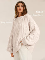 Trendy Queen Women's Oversized Cable Knit Sweaters 2026 Fall Outfits Cream