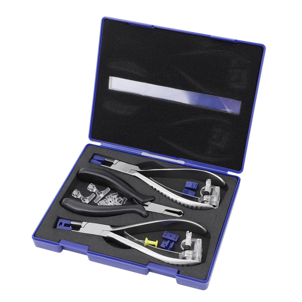 ZJchao Rimless Eye Glass Repairing Kit, Glasses Repair Kit, Eyeglass Repair Pliers, with Pressing Plier, Demolition Plier, Cutting Plier, Spare Jaw, Drilling Holder and so on