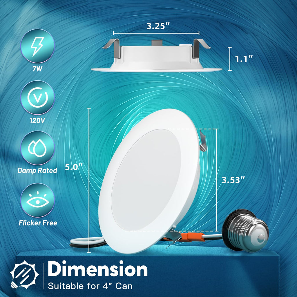FREELICHT 12 Pack Retrofit LED Recessed Lighting 4 Inch, Selectable 5CCT, Dimmable Flat LED Can Lights, 7W, 700LM, ETL & FCC Certified