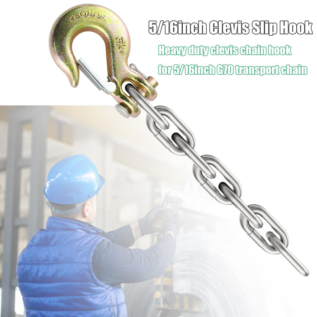 5/16" Clevis Slip Hook with Safety Latch, 4 Pack Heavy Duty Clevis Chain Hook for 5/16" Grade 70 Transport Chain, 14000LBS Capacity for Heavy Load