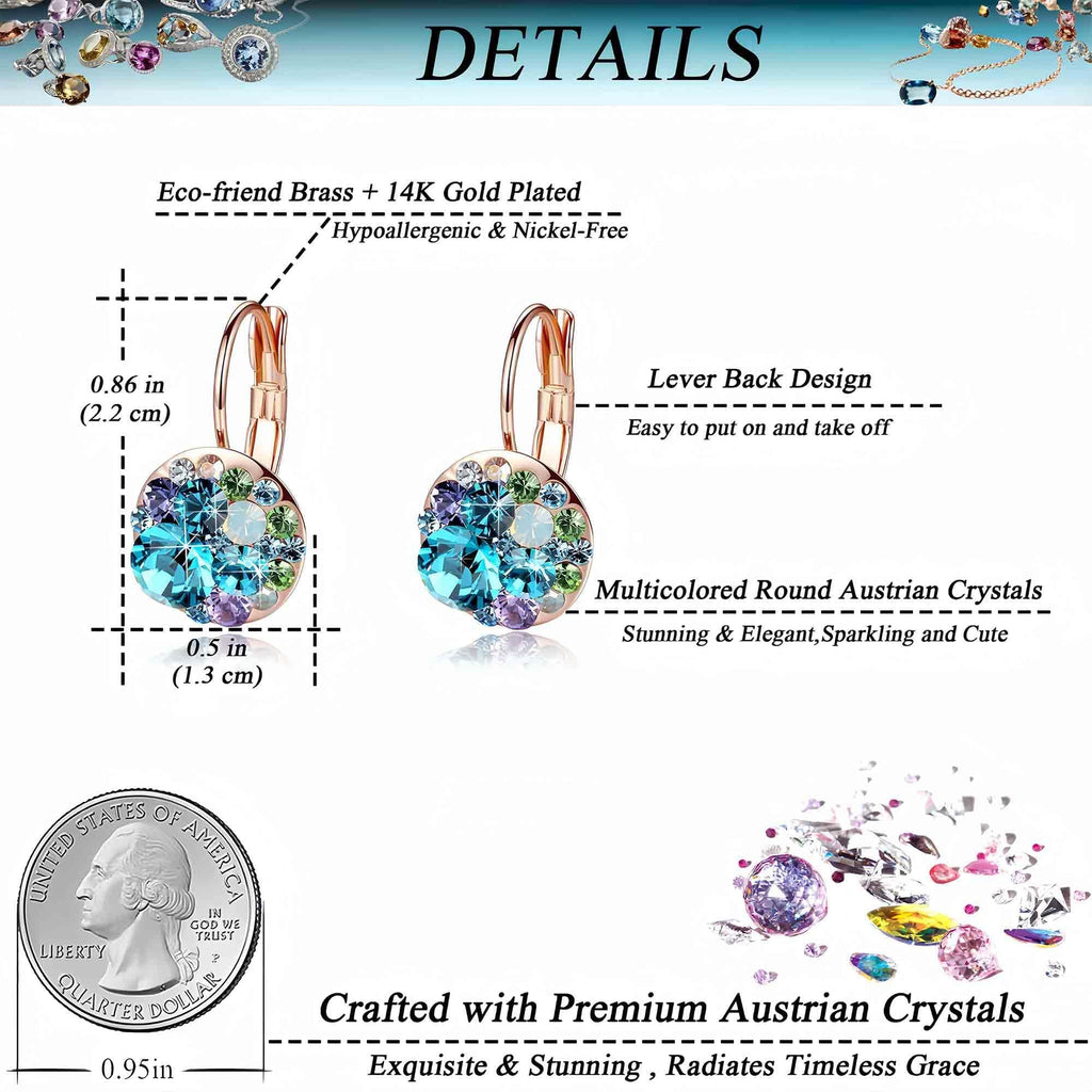 EVEVIC Austrian Crystal Round Cluster Leverback Drop Earrings for Women