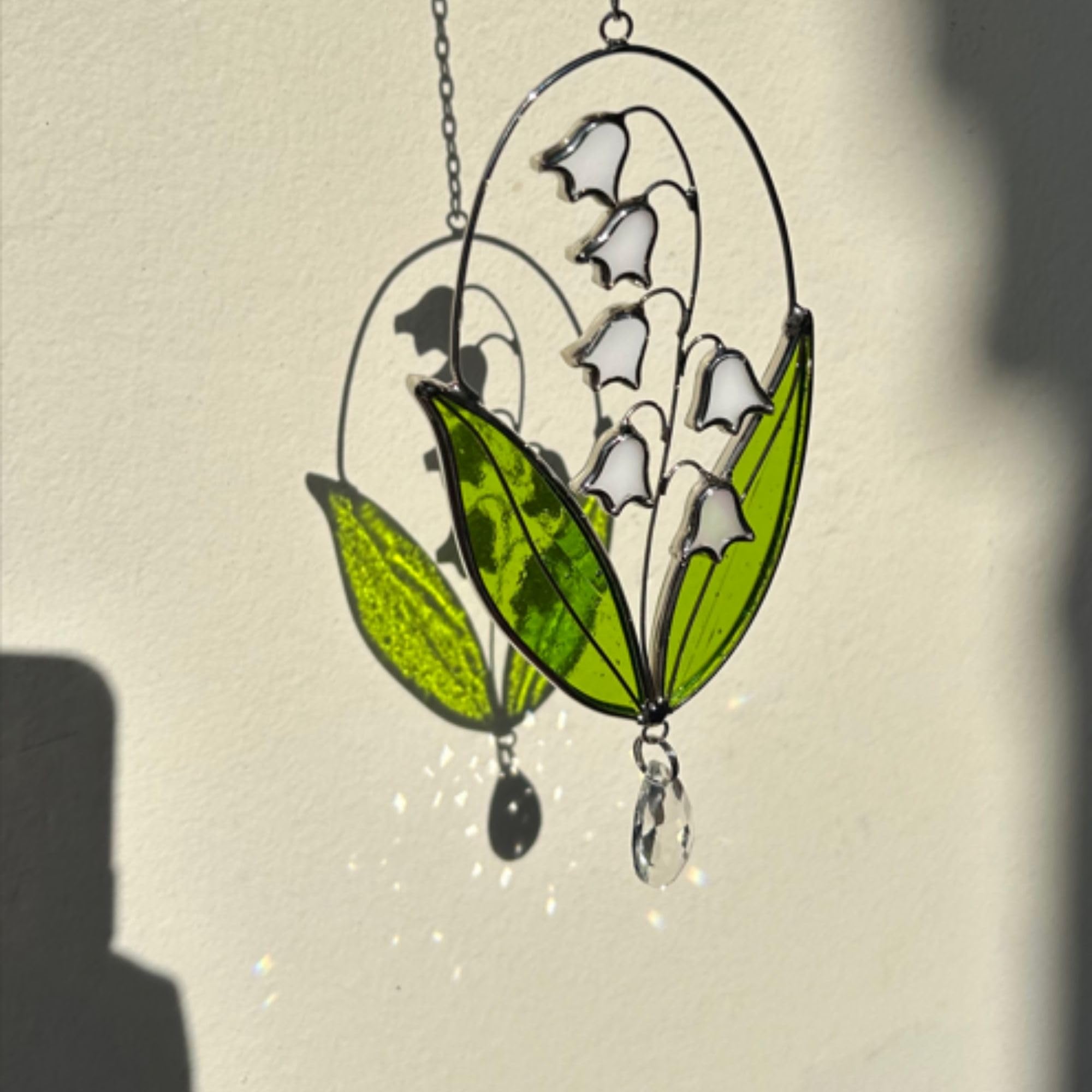 Real Stain Glass Decor Birth Flower Suncatcher Lily of The Valley Suncatcher Lily of the Valley Stained Glass Window Hanging Plant Room Decor Hanging Plant Lover Gifts Home Gardening Gifts for Women