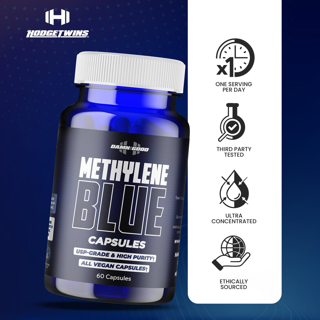 DAMN GOOD The Hodge Twins Ultra Methylene Blue Capsules - Pharmaceutical Grade Supplement - 10mg USP Grade - Vitamin C, for Brain Health, Focus, Energy