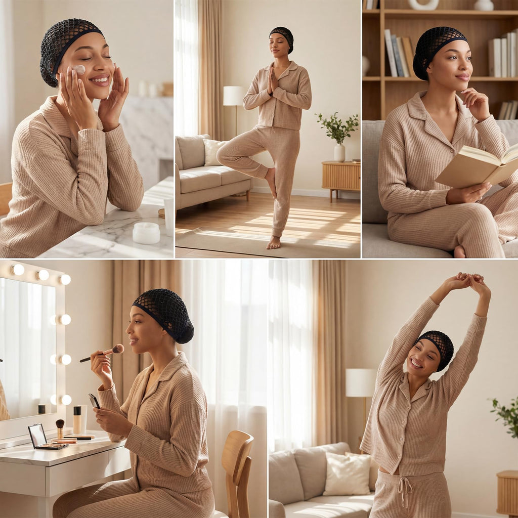 2 Pcs Premium Mesh Hair Net for Sleeping - Ultra-Wide Soft Band, Breathable Crochet Hair Wrap for Silk Press, Shower, Wig