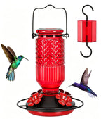 FEED GARDEN Glass Hummingbird Feeder for Outdoors Hanging, 16 OZ Humming Birds Feeders with 4 Bee Guard Feeding Ports & Built-in Ant Moat, Bird Feeder for Outside, Gifts for Women Mom, Red