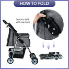 BestPet 4Wheels Pet Dog Stroller for Folding Lightweight Cat Travel Stroller with Cup Holder,Grey
