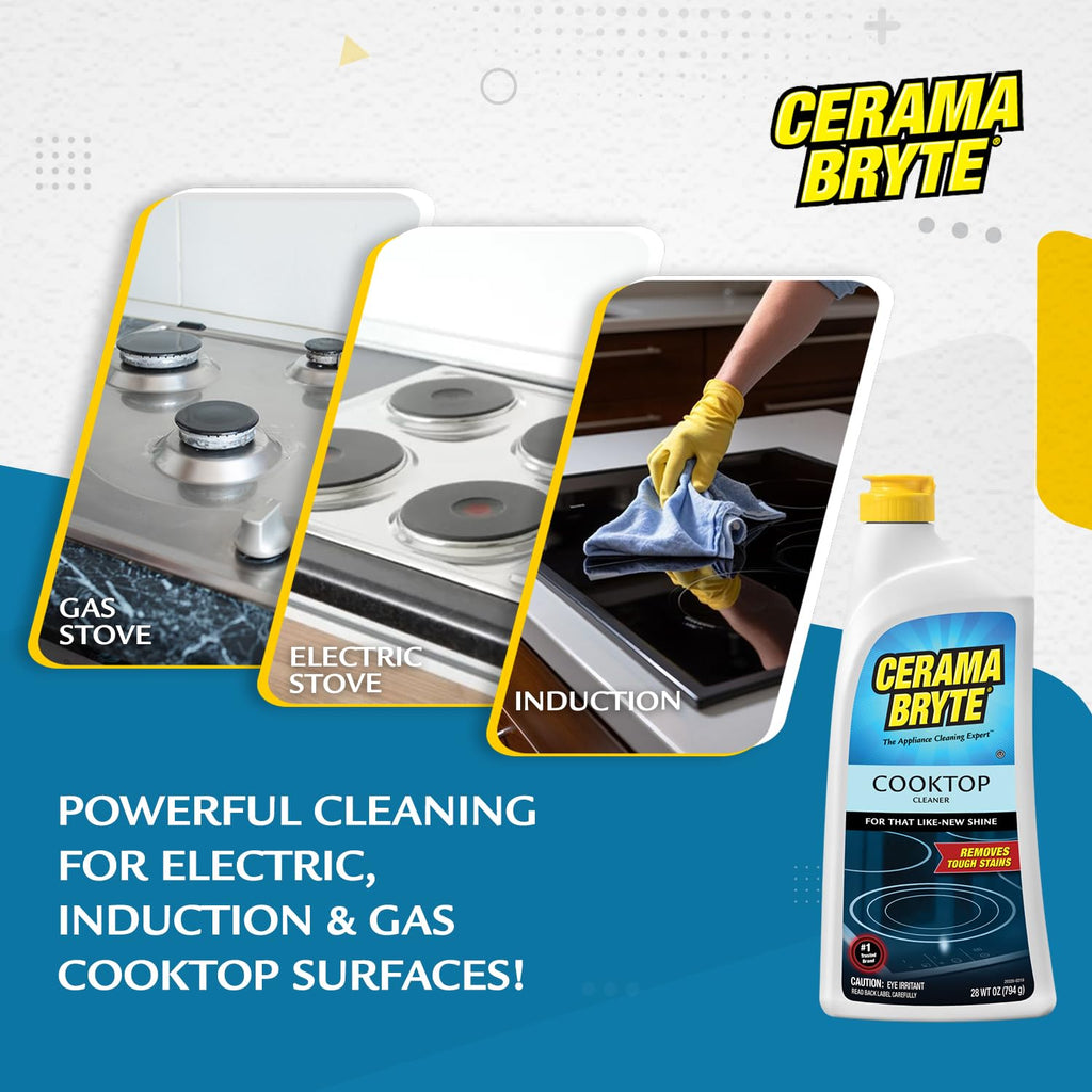 Cerama Bryte Cooktop and Stove Top Cleaner for Glass-Ceramic Surfaces, 2-28 oz
