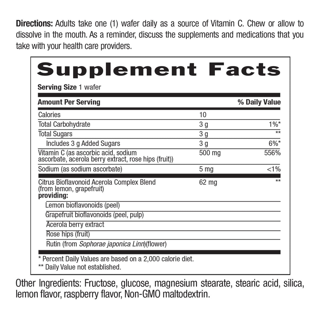 Country Life Acerola Vitamin C Complex, 500mg, Chewable Berry Flavored Wafers, Supports Immune Health, 180 Wafers, Certified Gluten Free by GFCO , Certified Vegan by AVA