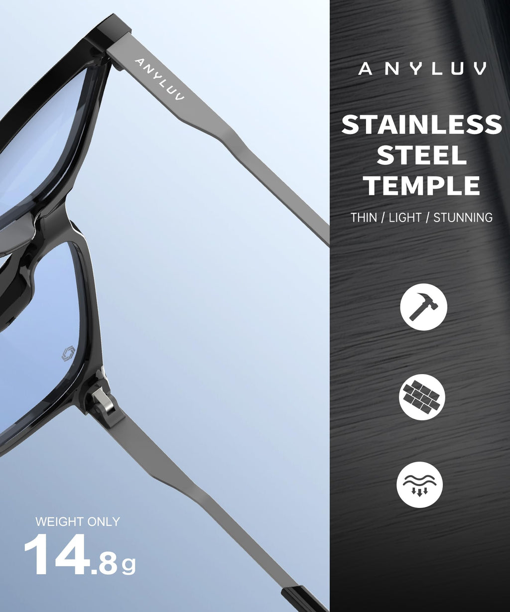 ANYLUV Blue Light Glasses for Men, Lightweight Computer Gaming Glasses, Stylish Anti Eyestrain Blue Light Blocking Men