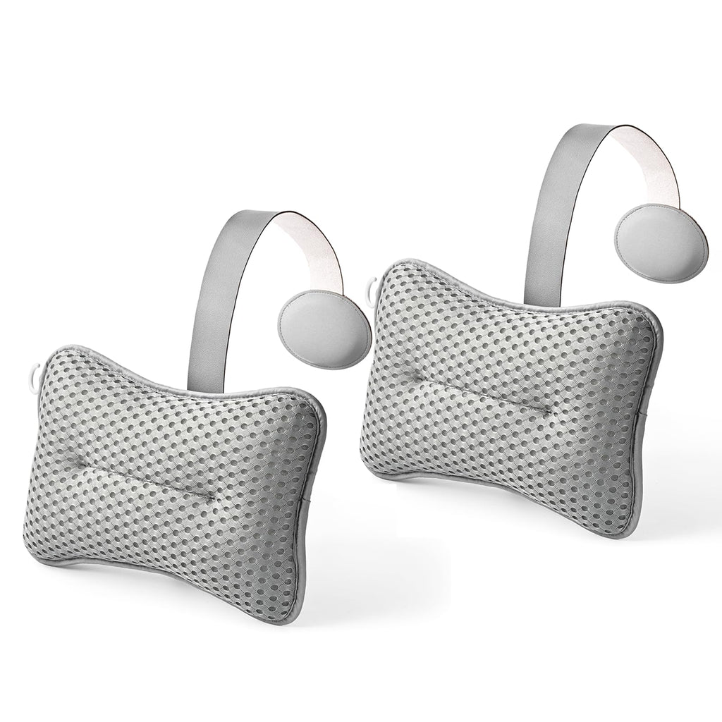 HUGABOW 2-Pack Large Pillow for Hot Tub (Grey), Spa, and Chaise Lounge - Universal Headrest & Neck Support Cushion, Adjustable Height with Long Strap, Easy Drying with Hook (2-Pack)