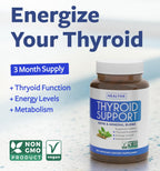 Thyroid Support with Iodine - 180 Capsules (Non-GMO) Improve Your Energy - Ashwagandha Root, Zinc, Selenium, Vitamin B12 Complex - Thyroid Health Supplement for Women and for Men - 90 Day Supply