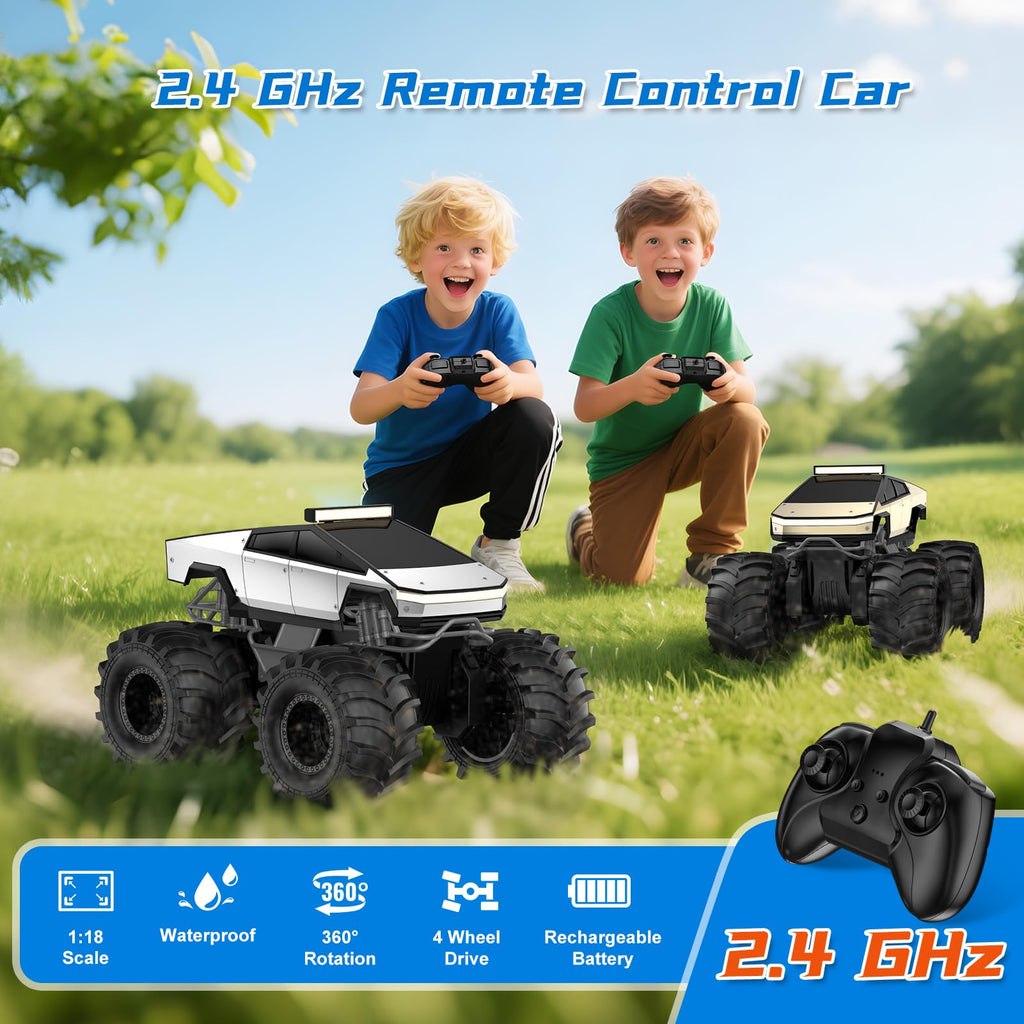 Amphibious Remote Control Car, 1:18 Monster Truck Toys for Boys RC Cars