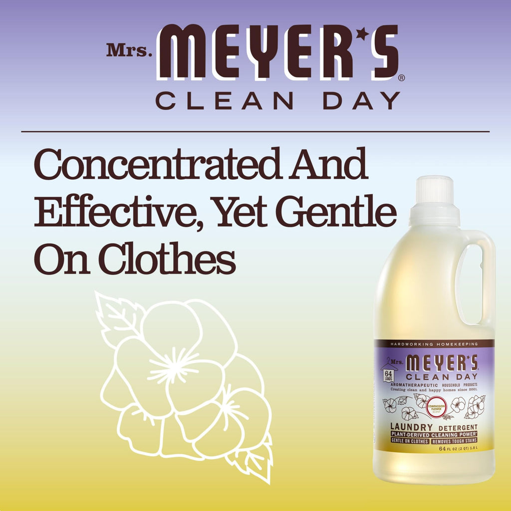 MRS. MEYER'S CLEAN DAY Liquid Laundry Detergent, Infused with Essential Oils, Compassion Flower, 64 oz (64 Loads) (Pack of 4)