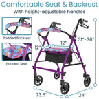 Vive Mobility Steel Rollator Walker with Seat - Foldable, Narrow, Rolling Senior Walker for Small Spaces - 4 Wheel Lightweight Adult Easy Drive with Underseat Storage, Adjustable Height (Black)