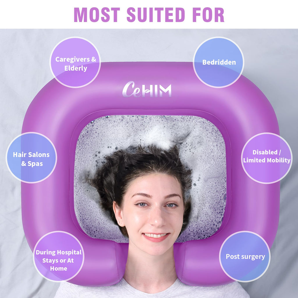 Cehim Inflatable Shampoo Basin - Portable Shampoo Bowl, Hair Washing Basin for Bedridden, Disabled,Injured, Hair Wash Tub for Dreadlocks and at Home Sink Washing (Purple)