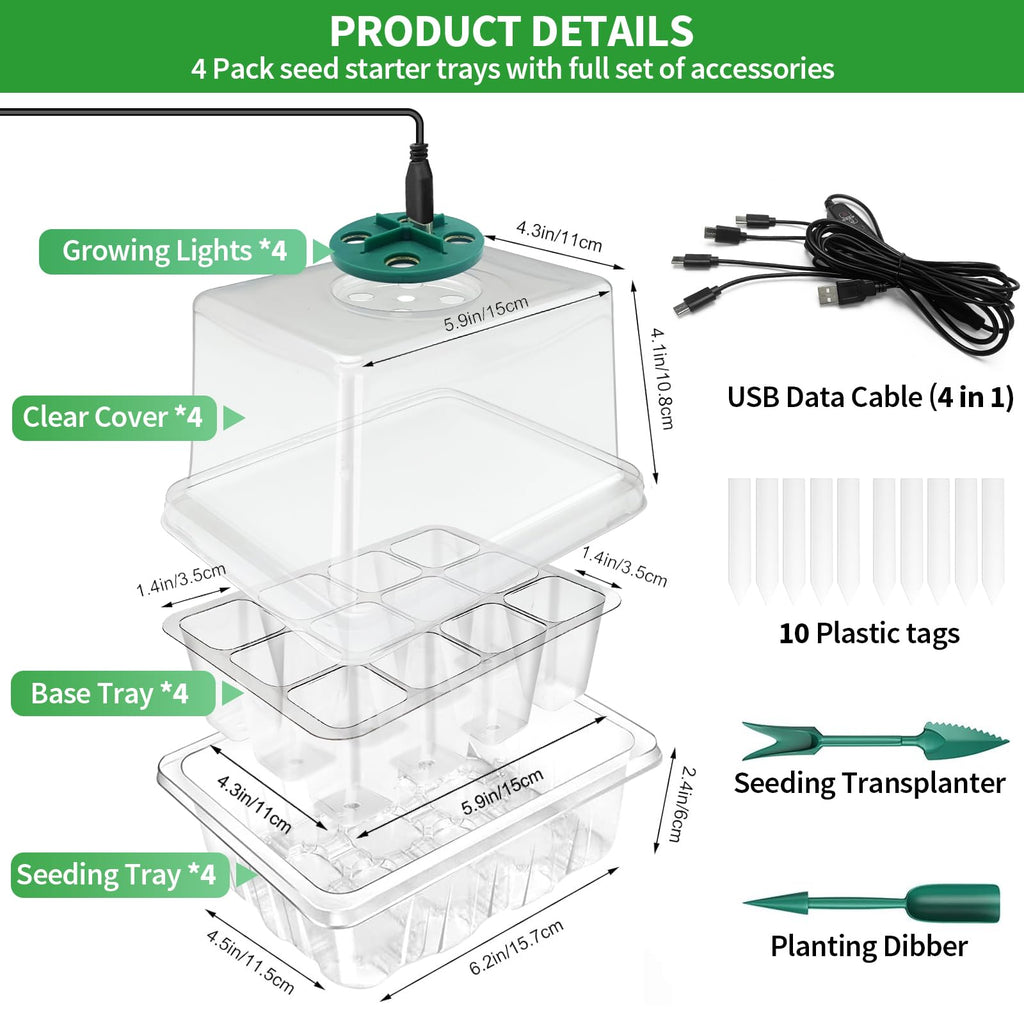 Seed Starter Trays with Grow Light Kit, 2 Pack Plant Greenhouse Propagator