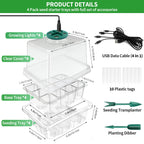 Seed Starter Trays with Grow Light Kit, 2 Pack Plant Greenhouse Propagator