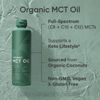 Sports Research® Organic MCT Oil 16oz - Full Spectrum (C8, C10, C12) Sourced from Coconut Oil - Keto Brain & Body Fuel* - Vegan Certified · Non-GMO · Informed Choice Certified - Unflavored