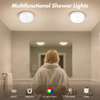 2-Pack Rechargeable Shower Light No Wiring, 15 RGBW Color Changeable Waterproof Lights for Shower with Remote(Dimmable＆Timer), LED Light for Inside Shower, Wireless Mood Lighting for Bathroom, White