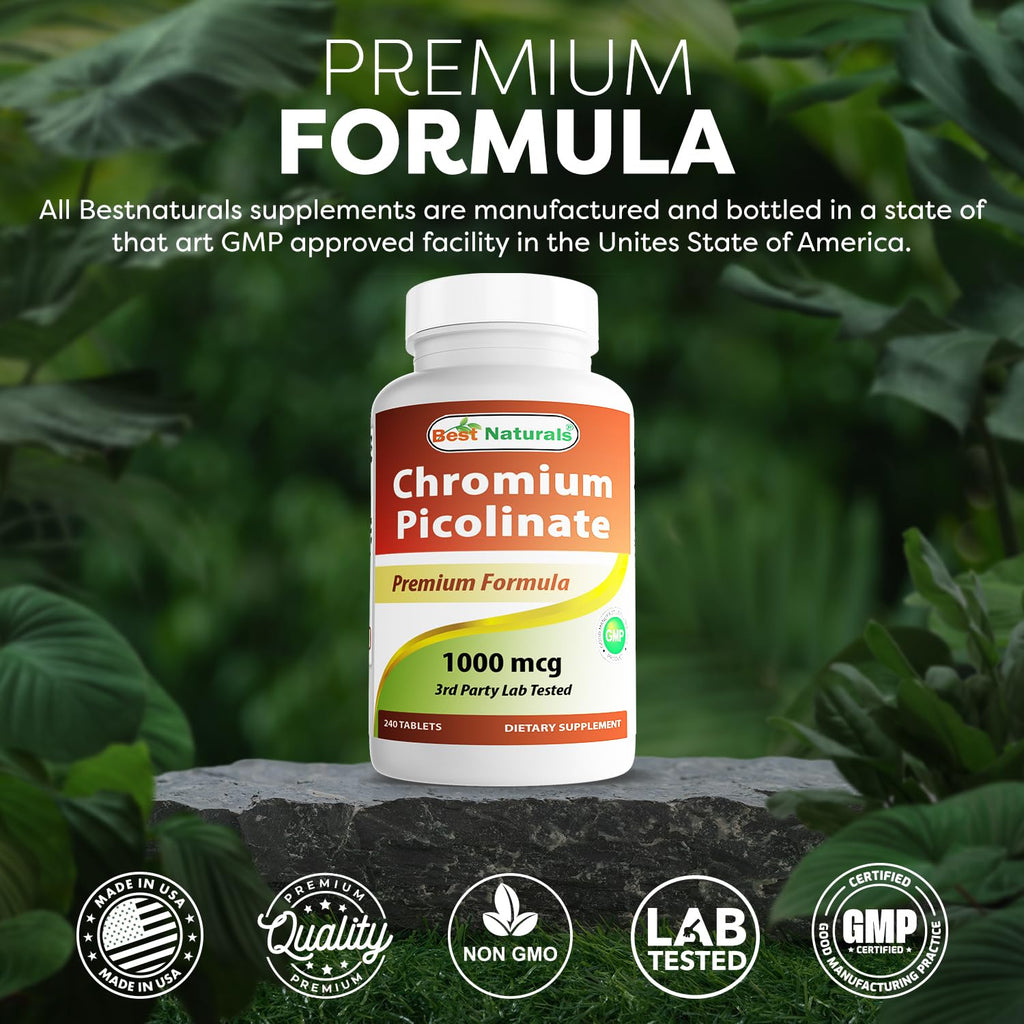 Best Naturals Chromium Picolinate 1000mcg 240 Tablets (Pack of 2)