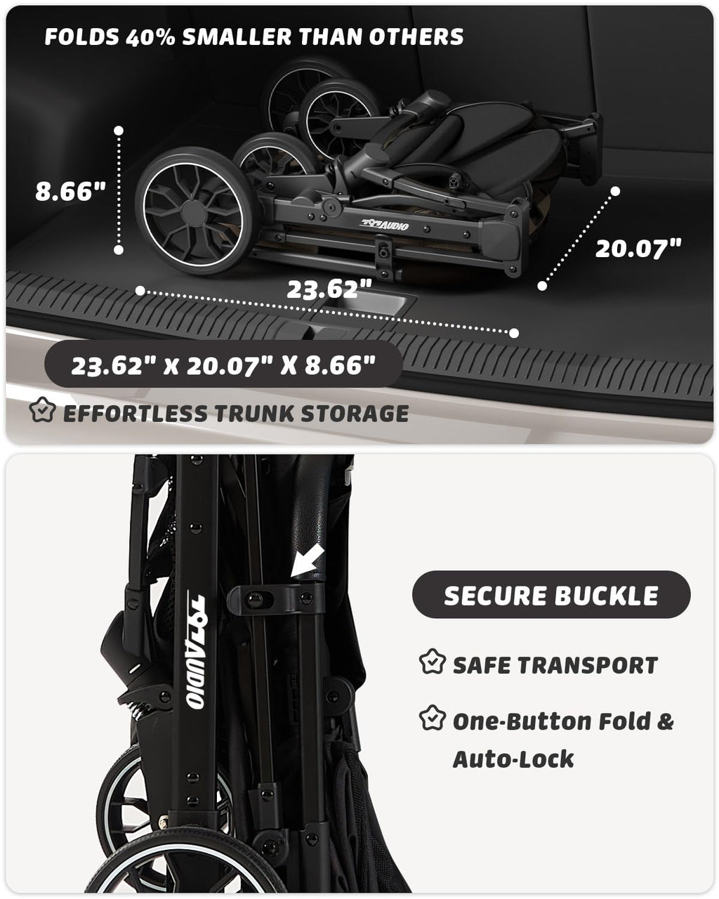 797Audio Dog Stroller for Small Medium Dogs,Pet Stroller for Cats Puppy Up to 121lbs,Foldable,One Click Folding,4 Wheel Shock Absorption,Adjustable Canopy with Sun Shades,Removable Washable Pad(Black)