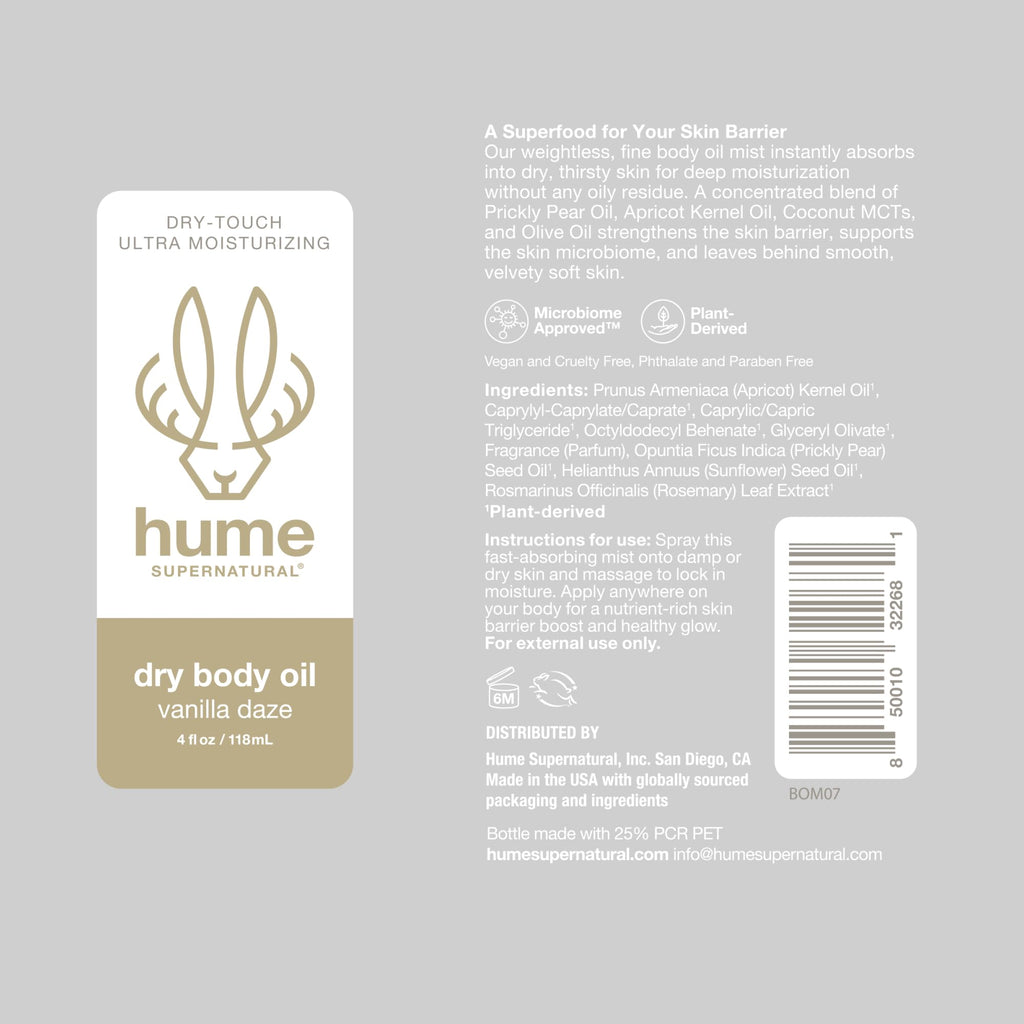 HUME SUPERNATURAL Dry Body Oil Spray - Ultra Hydrating Oil for Dry Skin, Light and Nourishing Body Oils for Women and Men, Long-Lasting Moisture (Amber Woods 1-Pack)