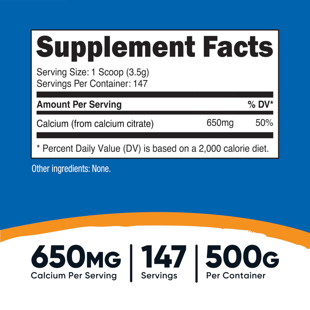 Nutricost Calcium Citrate Powder (500 Grams) (Unflavored) - Pure Calcium Citrate, No Fillers, Gluten Free (1.1lbs)