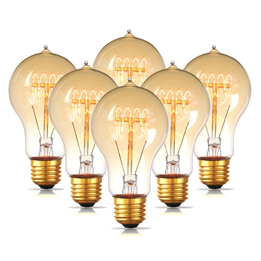 Jslinter 6-Pack Edison Light Bulb 60 Watt Dimmable A19 Vintage Warm Bulb