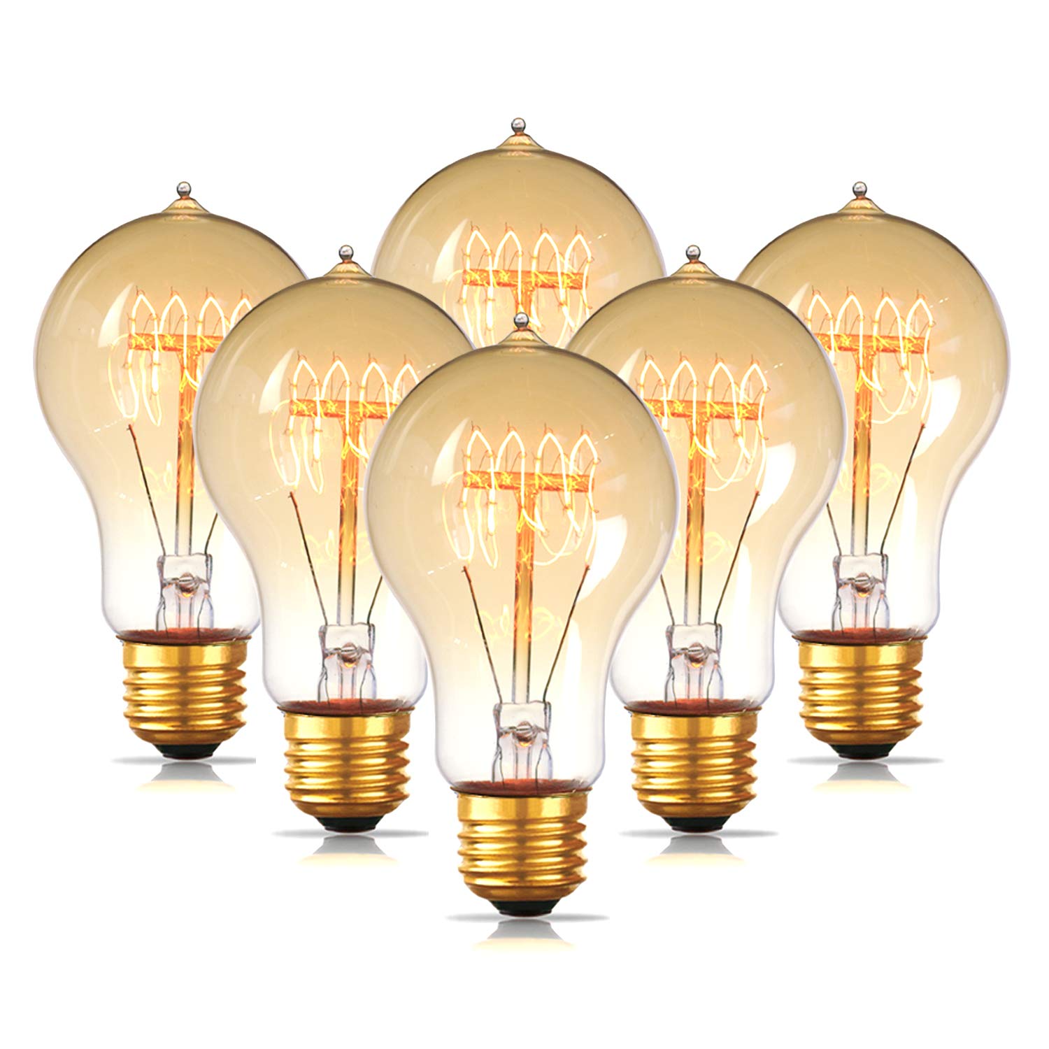 Jslinter 6-Pack Edison Light Bulb 60 Watt Dimmable A19 Vintage Warm Bulb