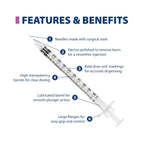 EasyTouch IW U-100 Insulin Syringes (28G 1.0cc 1/2") - 30 ct.