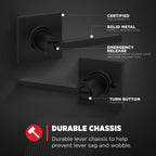 Kwikset Casey Interior Privacy Door Handle with Lock 4 Pack, Door Lever for Bathroom and Bedroom, Matte Black Reversible Keyless Turn Lock, with Microban Protection