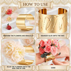 Liliaafar Gold 10 Pcs Corsage Wristlet Bracelet Bands for Women Cuff Bangle Bracelet Wrist Corsage DIY Wedding Wristband Wide Open Adjustable Accessory for Wedding Bridal Party Prom (Cuff)