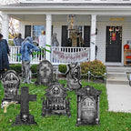 Halloween Decorations Outdoor Graveyard Tombstones: 6ct Large Tombstone Halloween Decor Yard Signs with Stakes, 16" Realistic Scary Skeleton RIP Cemetery Gravestones for Yard Lawn Outside Home Party