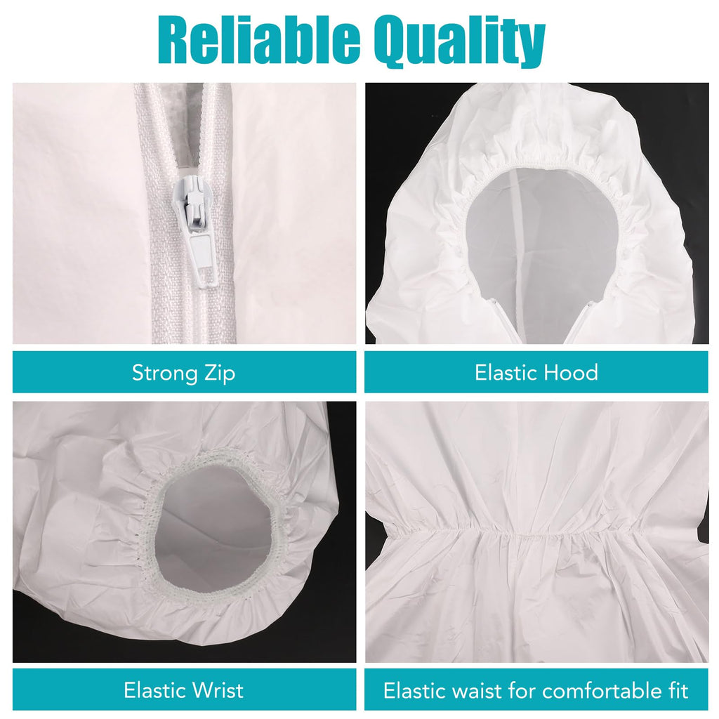 FURWEY Hazmat Suits 10 Pack Disposable Protective Coveralls, Heavy Duty Full Body Painters Suit for Men & Women with Elastic Wrists, Ankles and Hood, Available in 4 sizes-Large