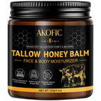 AKOFIC Beef Tallow for Skin, Tallow and Honey Balm, Organic Grass-Fed Beef Tallow for Face with Raw Honey and Beeswax, Body & Face Moisturizer for Dry/Sensitive Skin, Natural Formula, Light Scent