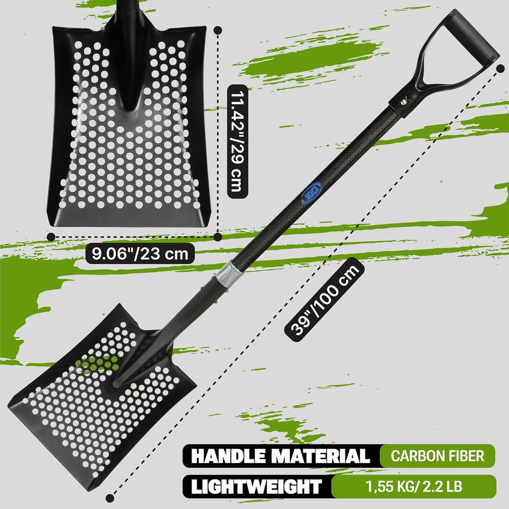 CKG Carbon Sand Sifter Shovel for Beach, Also Chicken Poop Scooper Goat Stall Sand Poop Cleaning, Lightweight & Durable Sifting Shovel for Farm and Gardening, Black Color