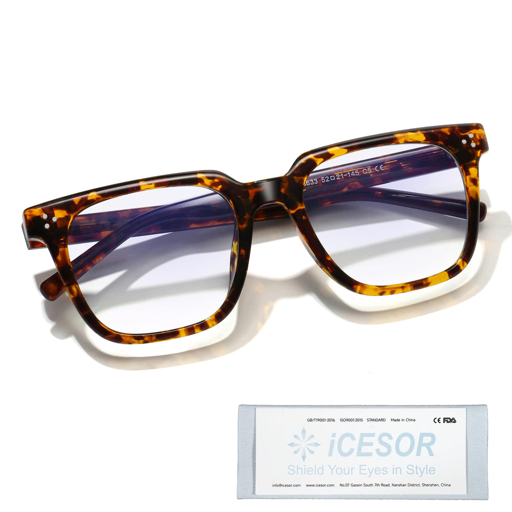 Icesor Oversized Square Blue Light Glasses for Woman Men fashion Rectangle Chic Preppy Look Chic Frame Reduce Eyestrain Protection for TV/Computer/Gaming Athena Style