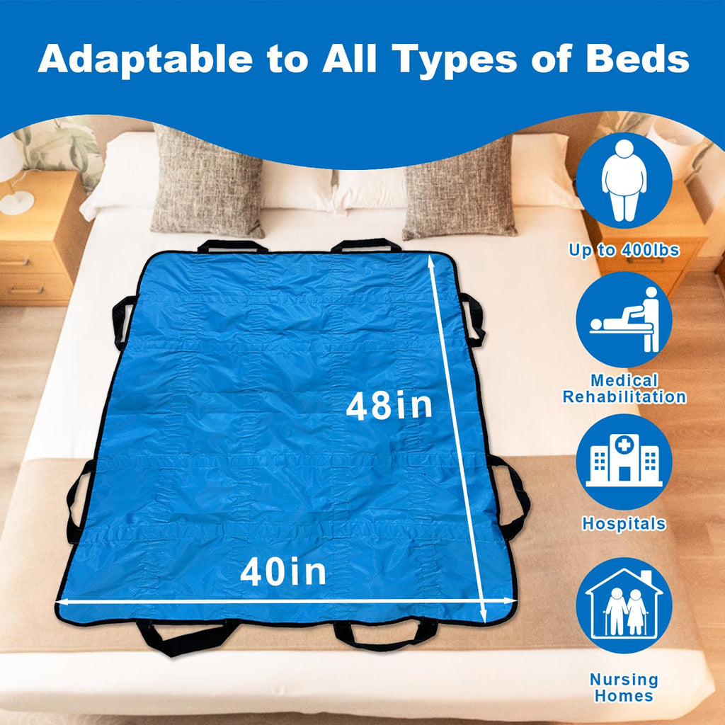 Reusable Positioning Bed Pads for Elderly with 8 Handles 48"x40", Washable Transfer Slide Sheets for Moving, Turning, Lifting Patients, Draw Sheets for Hospital Beds, Padded Bed Senior Transfer Helper