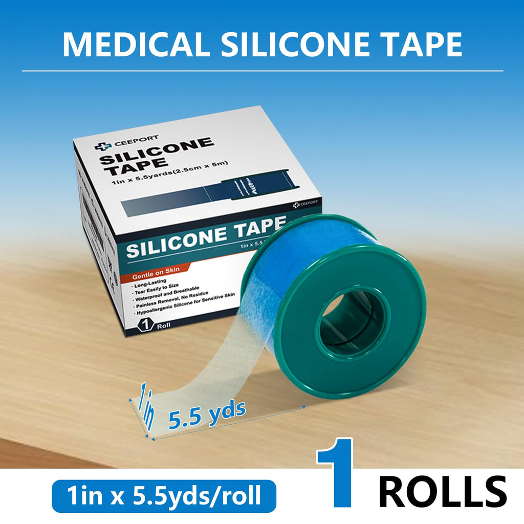 Ceeport Silicone Tape 1 Roll Medical Waterproof for Sensitive Skin, Pre-Cut