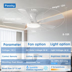 Passky Ceiling Fans with Lights, 52 inch White Flush Mount Ceiling fan with Remote Control, Low Profile Ceiling Fan for Bedroom, Farmhouse, Reversible, 3CCT, Dimmable, Noiseless DC Motor