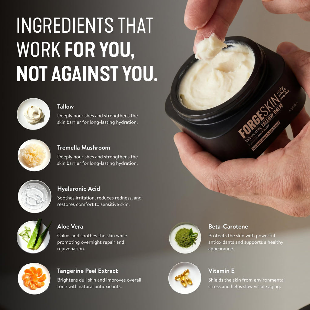 Forge Skin® Wrinkle Defense Beef Tallow Balm [TALLOW-BASED] Moisturizer for Face Hydration - Hydrating Anti Aging Skin Cream - Natural Facial Skincare Lotion with Essential Oils (1.76 OZ)